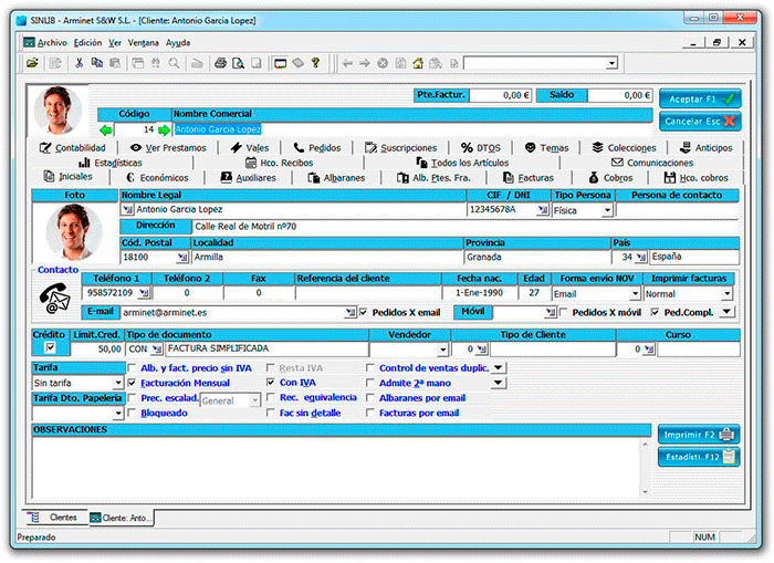 SINLIB, ficha de clientes