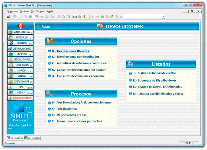 SINLIB, devoluciones