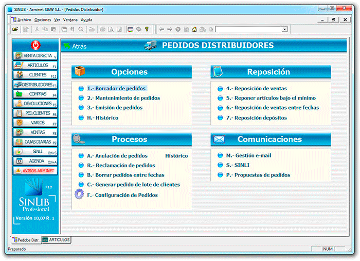 SINLIB, pedidos a distribuidor